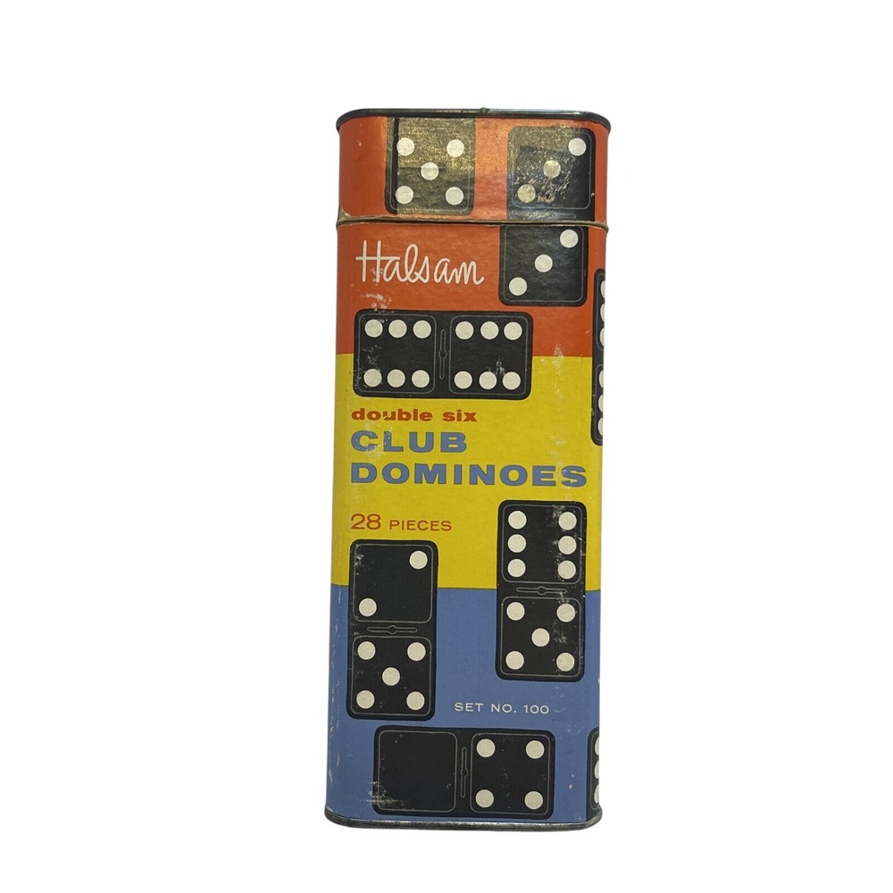 Halsam‎ Double Six Club Dominoes Set No. 100 28 Pieces Vintage Tin